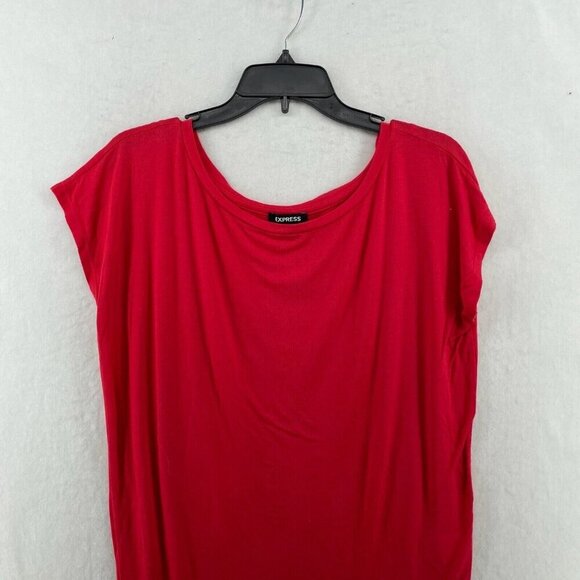 Express Top Women's Sz XS Red Round Neck Short Sleeve Stretch Long Back Pullover - Picture 6 of 11